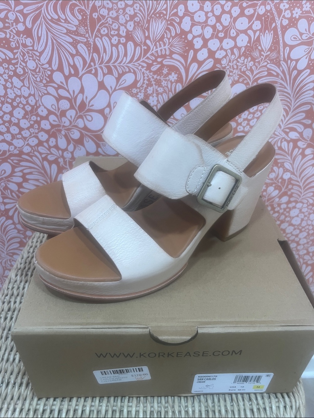 Kork-Ease San Carlos Women's Cream Leather Slingback Block Heel Sandals